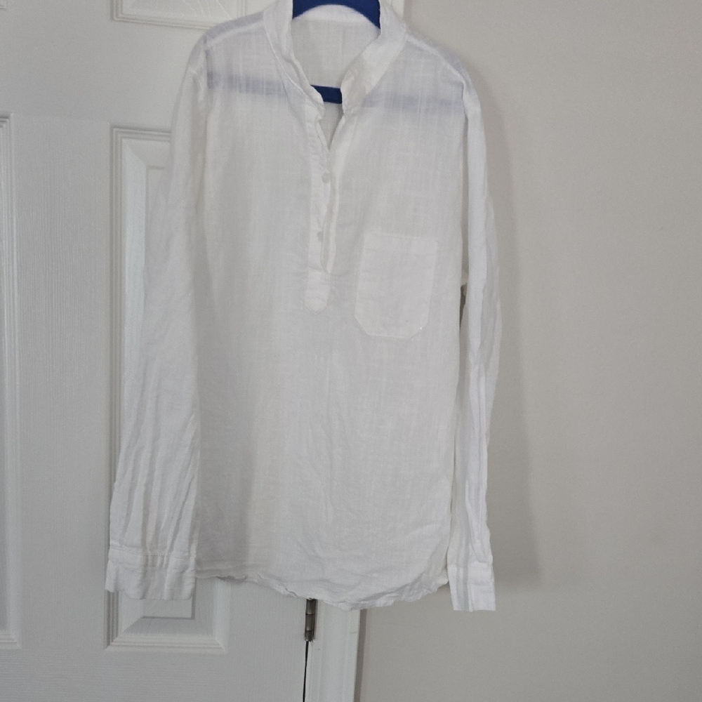 Classic White Girls Summer Linen Look Shirt